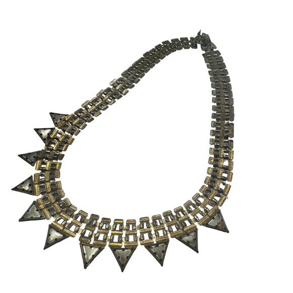 Vintage Triangular Stud Metal Necklace Chunky Statement Silver & Gold Tone Choke - Picture 4 of 4